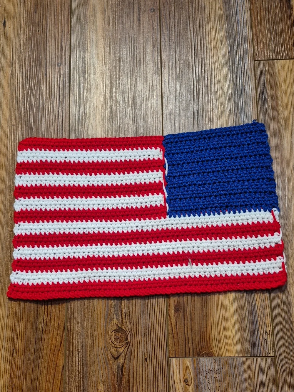 Patriotic Handmade Crocheted American Flag Placemats - Red, White & Blue